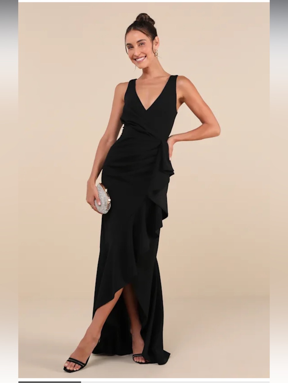 Lulus NWT Pure Loveliness Black Pleated Ruffled High-Low Maxi Dress Size Medium